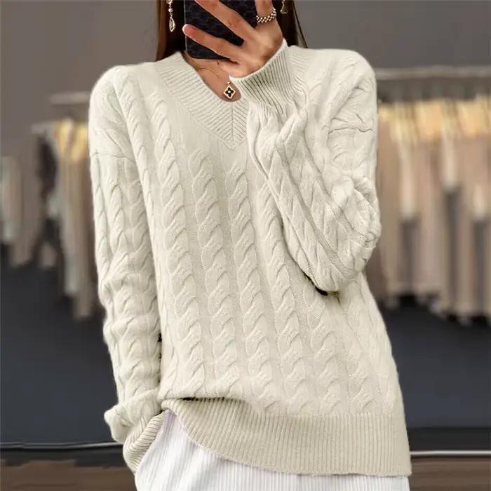 Pull en v pour femmes, tricot laine acétate polyester, col en V, style décontracté, automne-hiver, haute qualité, confort et élégance pour toutes les occasions