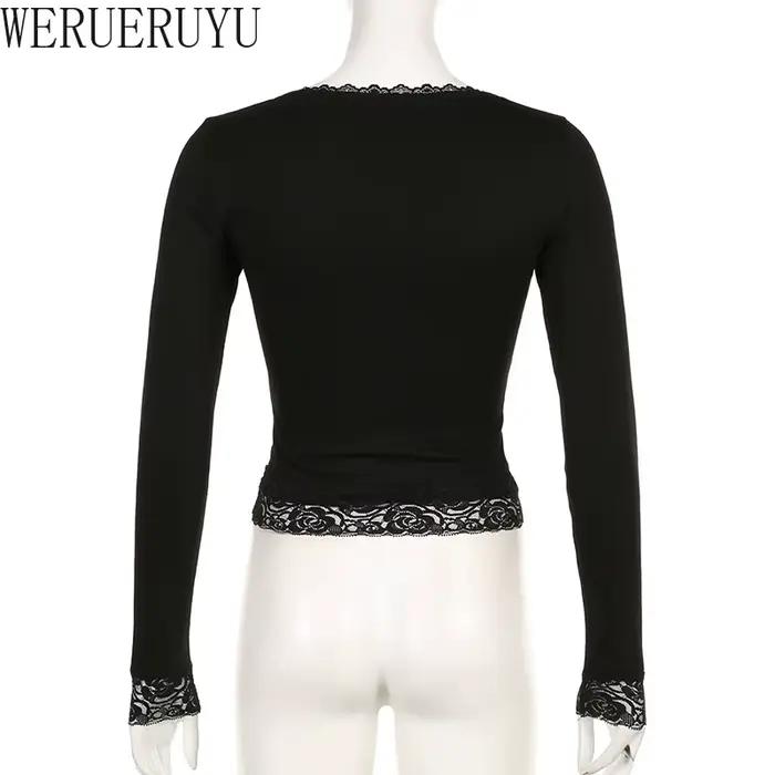 T-shirt manches longues en dentelle pour femme