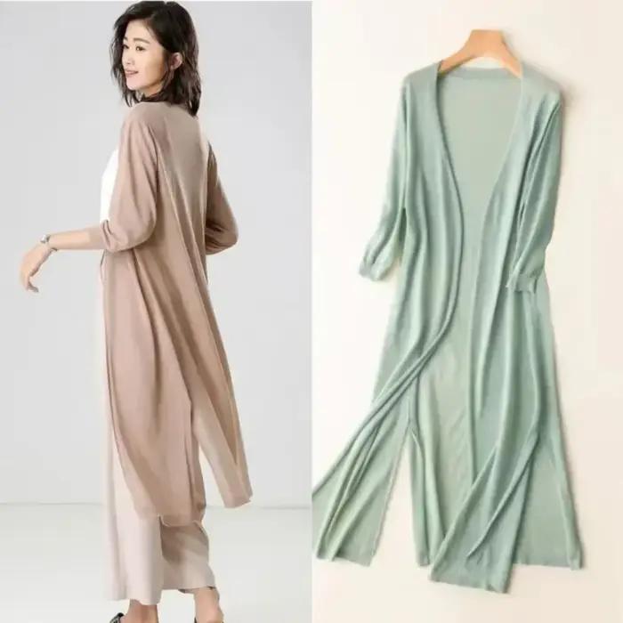 Été printemps femmes léger Long Cardigan femme pull Cardigans