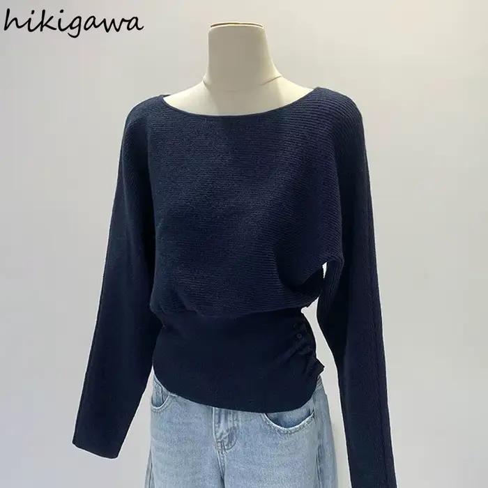 Ogo-Pull Vintage Chic à Col Bateau pour Femme, Vêtement Côtelé, Côtelé