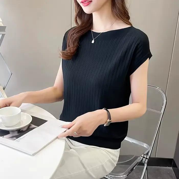 Blouse Femme De Mode 2025 Verano Manches Courtes Tricoté Hauts Pulls Pour Femmes Occasions Spéciales