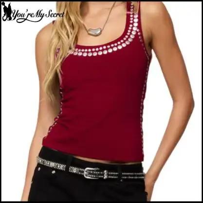 [You're My Secret] Débardeur Noir Femme Tendance Style Punk avec Rivets