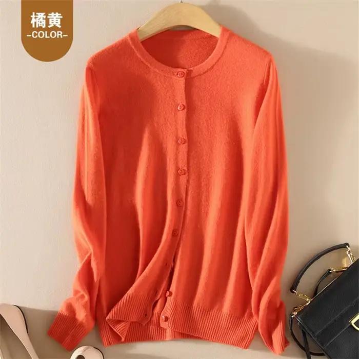 Pull tricoté en cachemire à simple boutonnage pour Femme