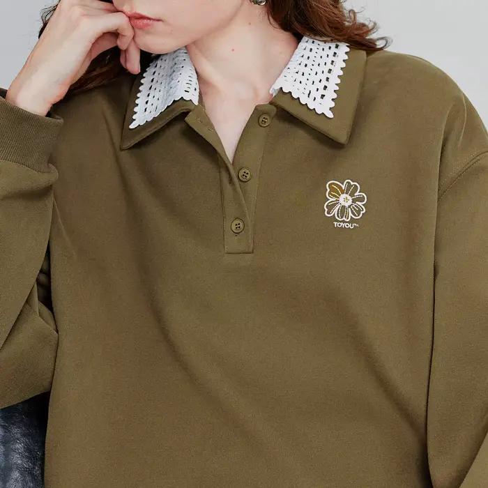 TOYOUTH femmes sweat 2025 automne nouveau vert velours broderie couleur contrastante épissage Double couche col pull à capuche