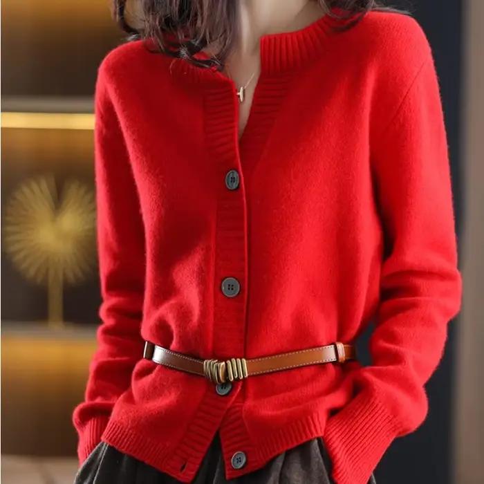 Cardigan Femme Tricoté Hiver Coupe Ample Style Bureau Dame Haute Qualité Polyester Acétate Occasions Spéciales Garde-Robe Élégante