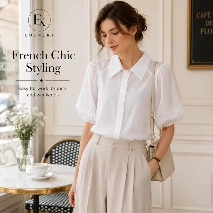 Chemisier Blanc Transparent à Manches Bouffantes Femme Style Français Élégant Haute Qualité Pour Occasions Spéciales Bureau