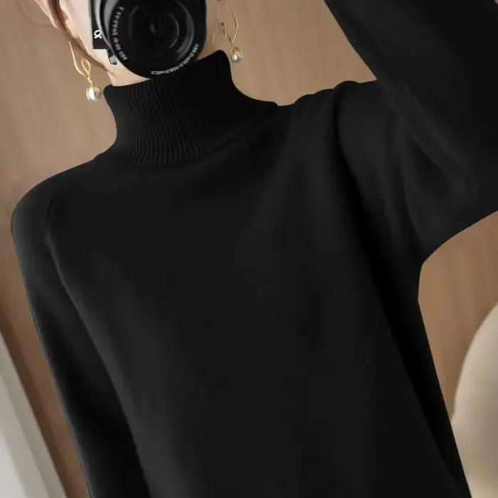 Pull en acrylique et coton col roulé pour femme automne hiver confortable et élégant