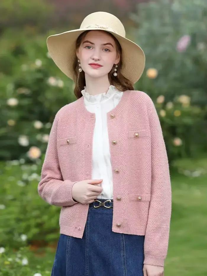 Pull cardigan I Believe You en tweed, style vintage, col rond, confortable et chic pour femmes, automne et hiver