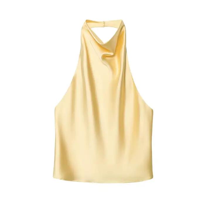Hauts Halter Femme 2026 – Top Dos Nu en Satin Noir
