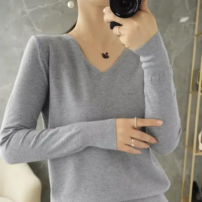Pull en polyester à manches longues et col en V pour femme, élégant et décontracté pour l'hiver occasions spéciales