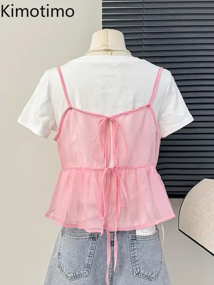 Haut mo-Gilet à lacets rose kimotimo pour femmes style bureau dame mode Y2K occasionnels et sorties