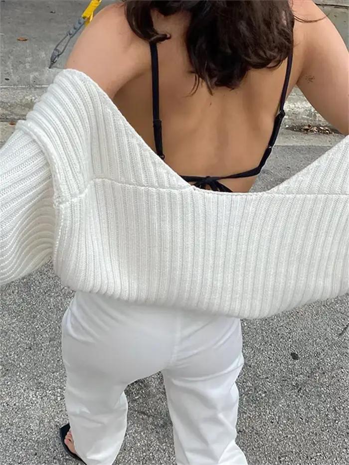 Pull ultra-court pour femmes, automne-hiver, manches longues, coupe ample, hauts en tricot court, couleur unie, shrugs, cardigan tendance.