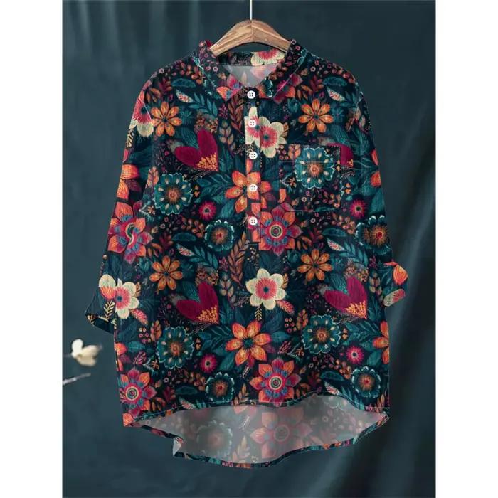 Chemise rétro à manches longues pour femmes