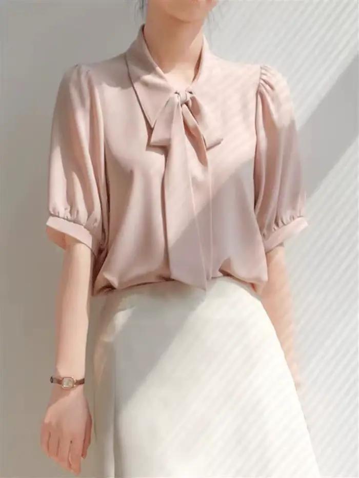 Chemisier Vintage Élégant en Mousseline de Soie pour Femme