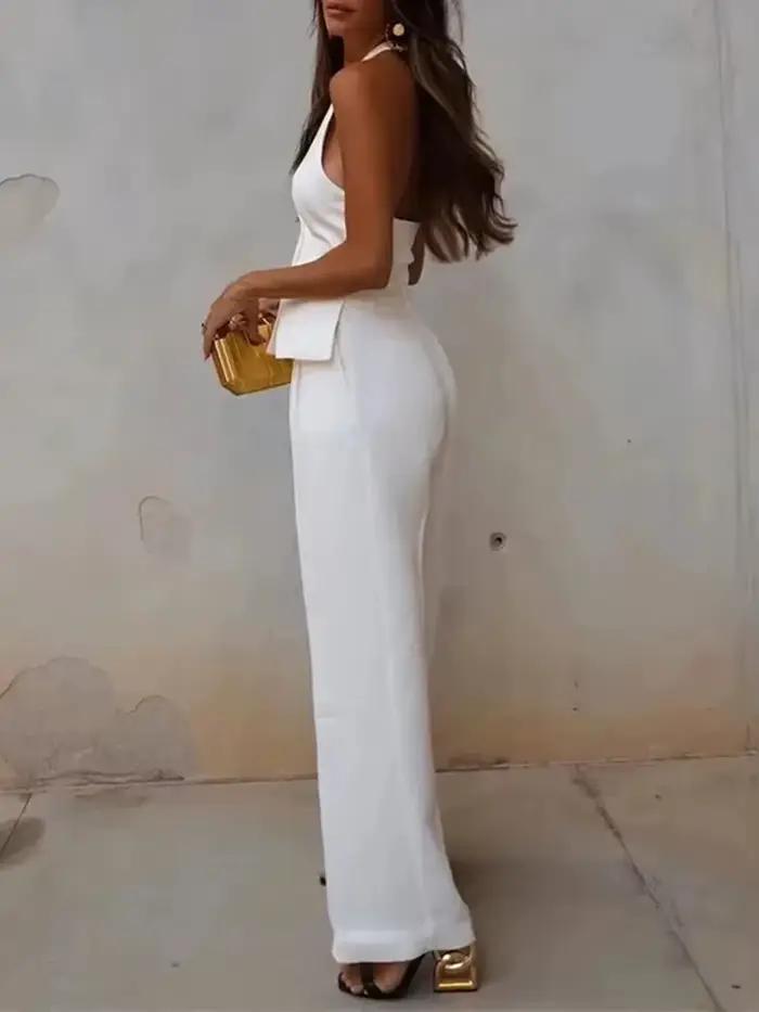MUJER pantalons ensembles pour femmes 2 pièces épaules dénudées gilet sans manches femme tenue mode pantalon à jambes