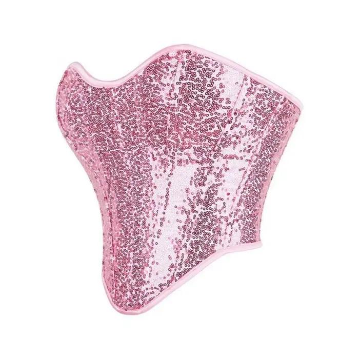 Corset rose à sequins, haut sculptant pour femme avec baleines