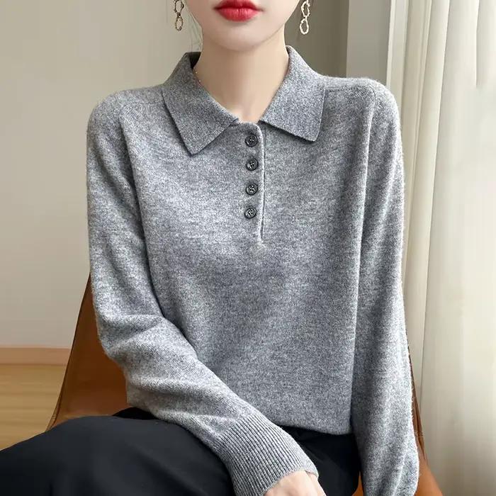 Pull à col polo 100% laine mérinos pour femme