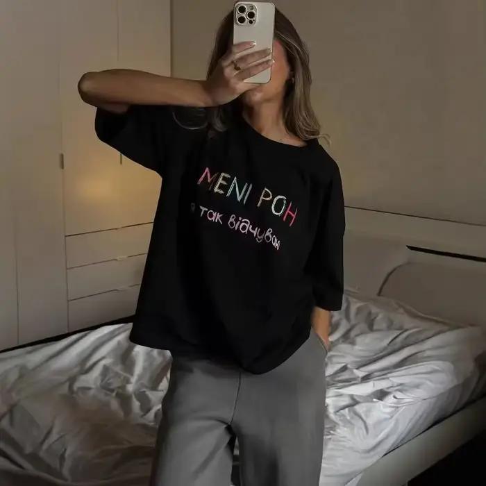 Lettres colorées ukrainiennes imprimer été noir 3XL surdimensionné t-shirt femmes à manches courtes décontracté coton mode américaine haut ample