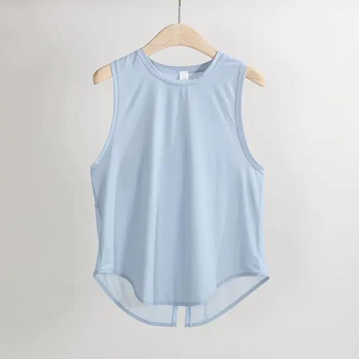 Débardeur en maille polyester pour femme, décontracté, sportif, sèche rapidement, pour activités de plein air et yoga, blanc et rose, taille S, M, L, XL