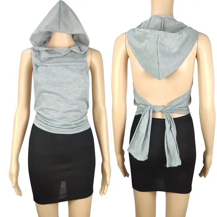 Haut transfrontalier sans manches pour femmes avec capuche et détails dos nu élégant pour différentes occasions et saisons