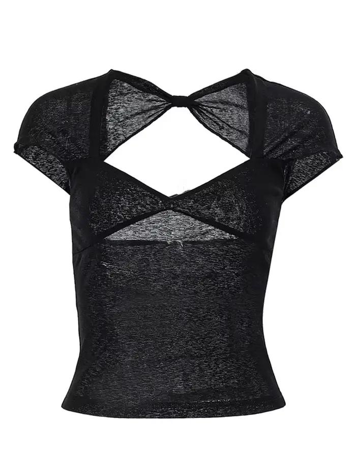 Col carré été Sexy dos nu hauts pour les femmes recadrée à manches courtes haut élégant t-shirts maigre Streetwear vêtements
