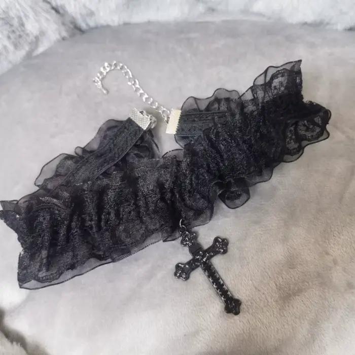 Collier croisé en dentelle gothique pour femmes filles