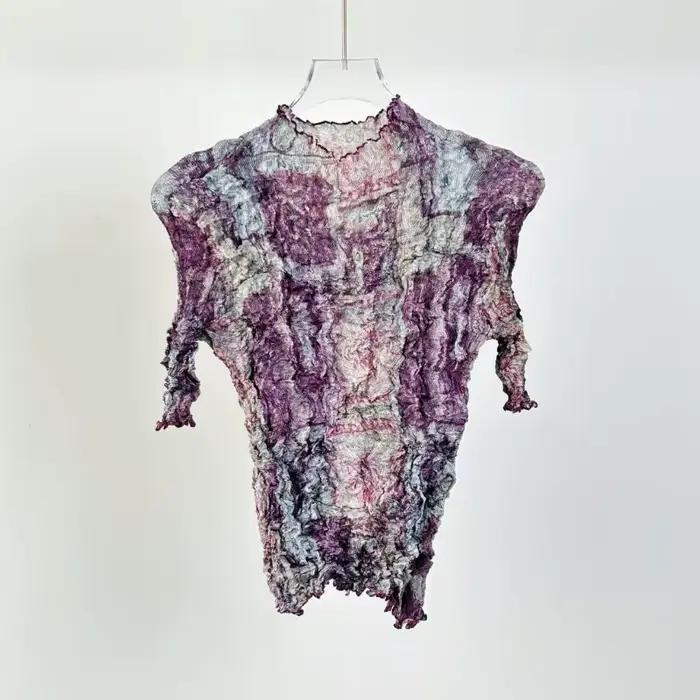 T-shirt Miyake 2026 haut plissé irrégulier polyester décontracté pour femme été occasions bureau style moderne