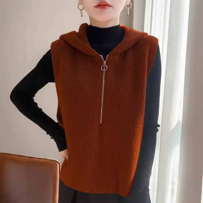 Pull femme gilet fermeture éclair à capuche chaud automne hiver tricoté