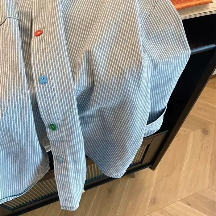 Chemise surdimensionnée rayée en jean vintage décontractée pour femmes printemps été tenue d'anniversaire style années 90