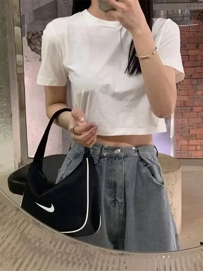 T-shirt court monochromatique pour femme, Streetwear, Slim, Casual, Mode, Preppy, Chic, Basique, Style coréen, Minimaliste, Populaire, Sexy, Vente chaude