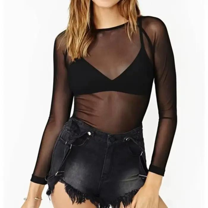 T-shirt transparent noir pour femme