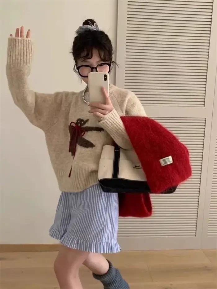 Kawaii femmes recadrée chandails doux Harajuku dessin animé tricoté pulls Style coréen mignon automne hiver pull surdimensionné