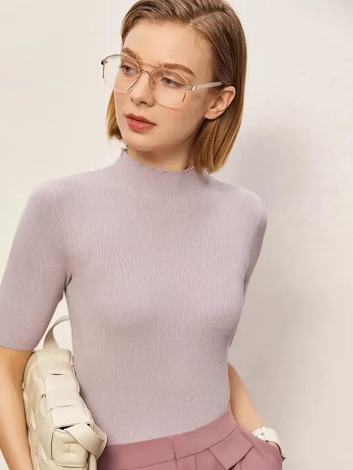 Pull AMII Femmes Automne Hiver Minimaliste Col Mi-Haut Polyvalent Pour Occasions Spéciales