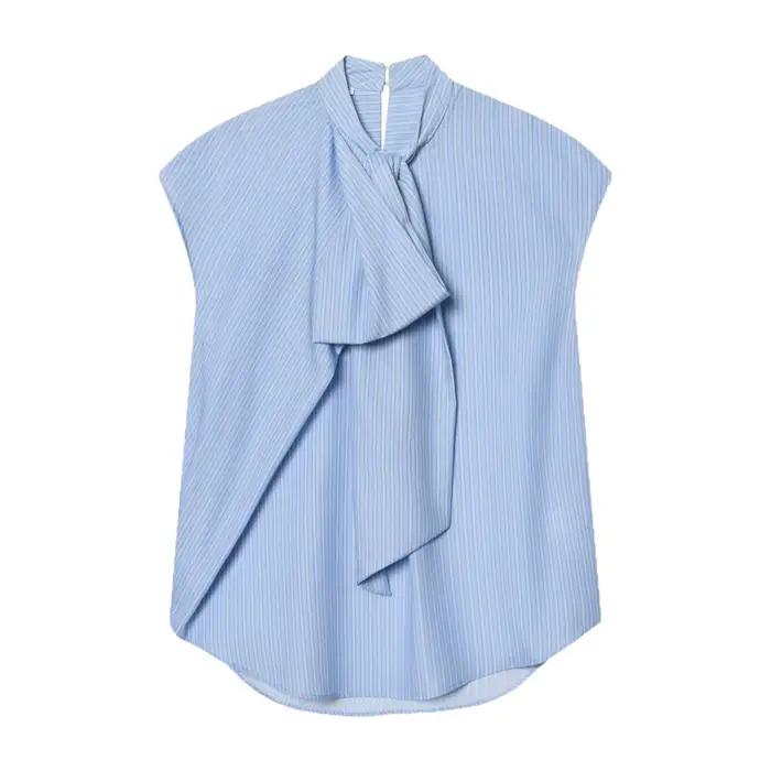 Nouvelle Collection Été – Chemise Ample Sans Manches à Col Croisé à la Française pour Femme – Haut Élégant pour le Quotidien en Tissu Polyester Longueur Moyenne