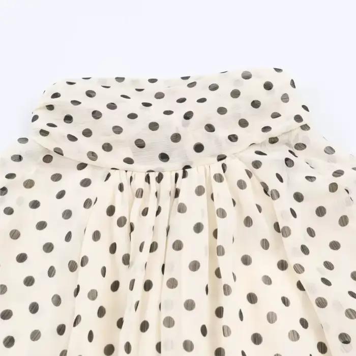 Femmes à pois imprimé Blouse décontracté col haut à manches longues dame