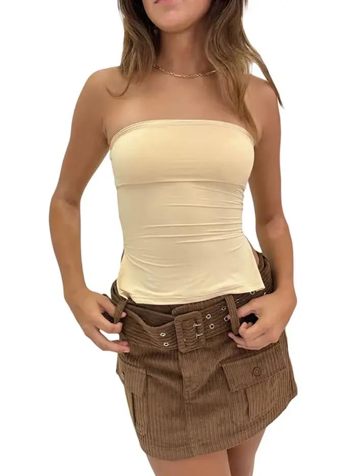 Hauts tubulaires bandeau sans bretelles sans manches pour femmes, monochromiques, épaules dénudées, vêtements Y2K, vêtements Fairycore, streetwear, années 2000