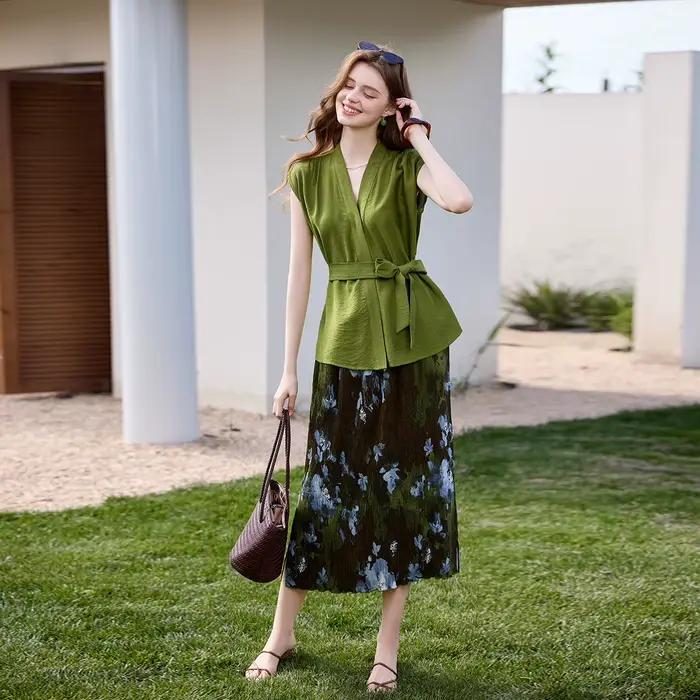 Blouse Femme Style Français LOUIS YAO Été 2026 – Haut Élégant pour le Quotidien, Col en V avec Conception Anti-Écart et Ceinture Amovible