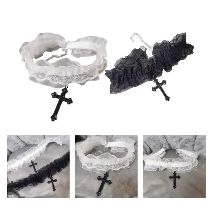 Collier croisé en dentelle gothique pour femmes filles