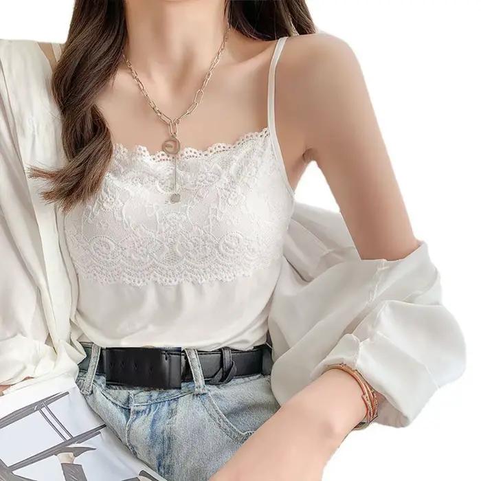 Gilet Uni en Polyester avec Dentelle Subtile pour Femmes Occasions Estivales Chic et Élégantes
