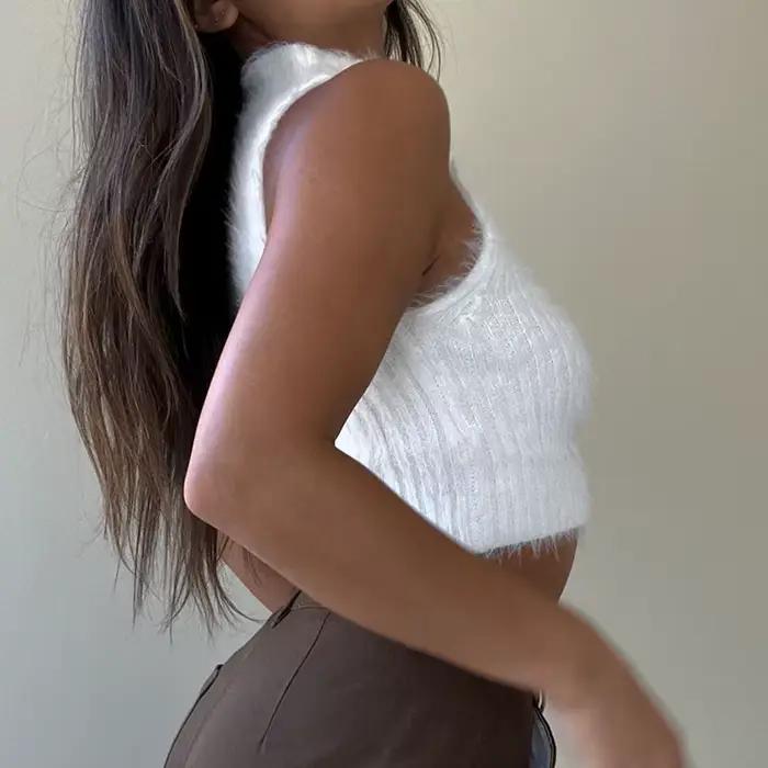 Haut court blanc hiver Y2k pour femme