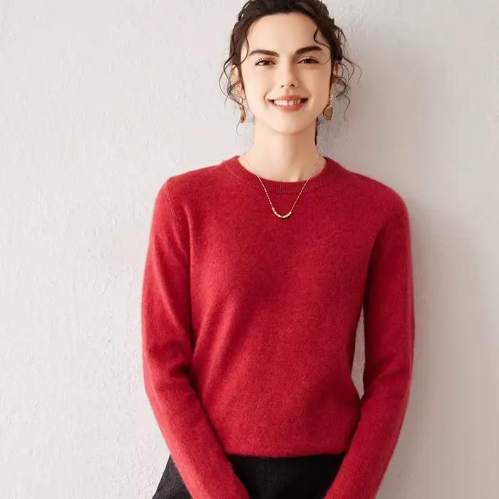 Pull en cachemire pur pour femme col ras du cou manches longues chaud doux tricoté nouvelle collection automne hiver 2025 occasions spéciales