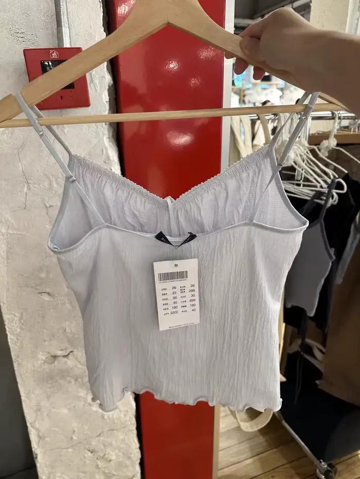 Top Bleu Fin à Lacets et Garniture en Dentelle pour Femme