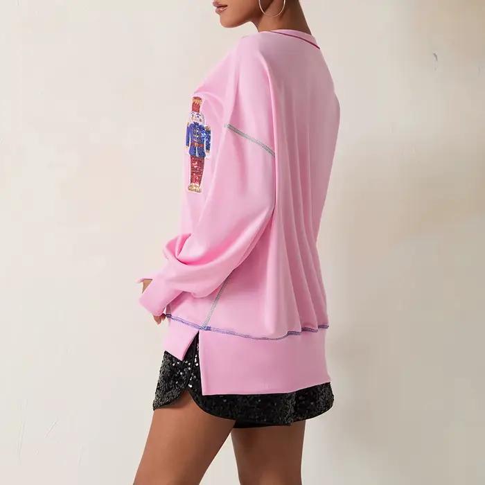 Sweat-Shirt à Manches sulfet Col Ras du Cou pour Femme