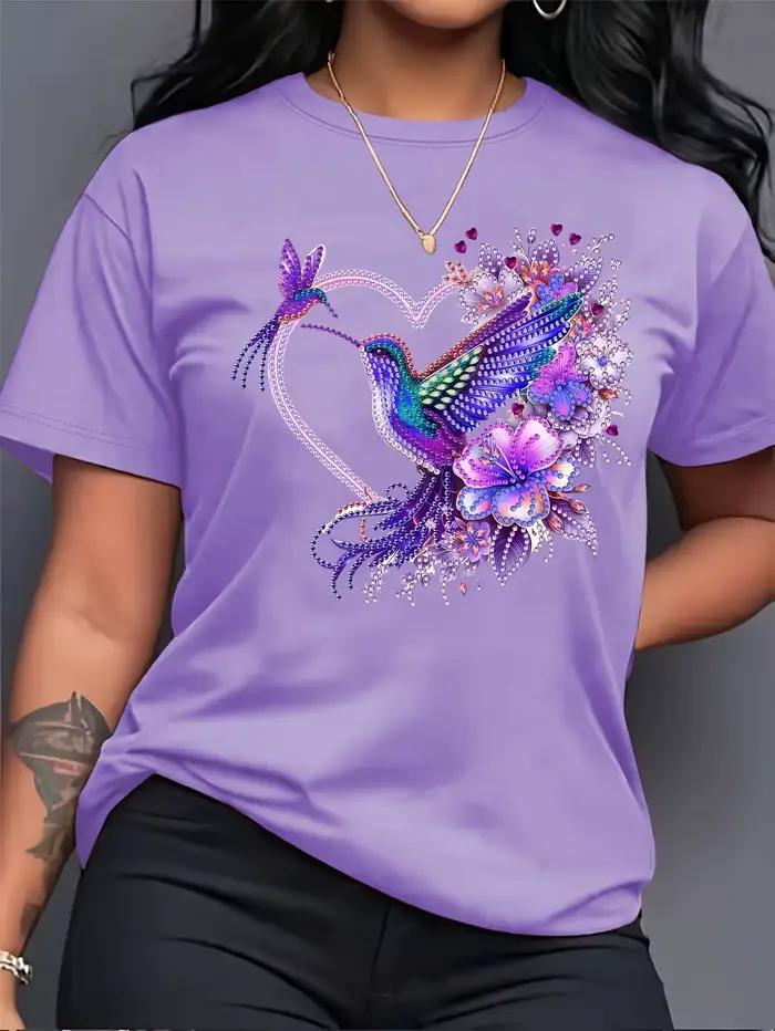 T-shirt pour femme Floral Hummingbird Heart - Motif Boho