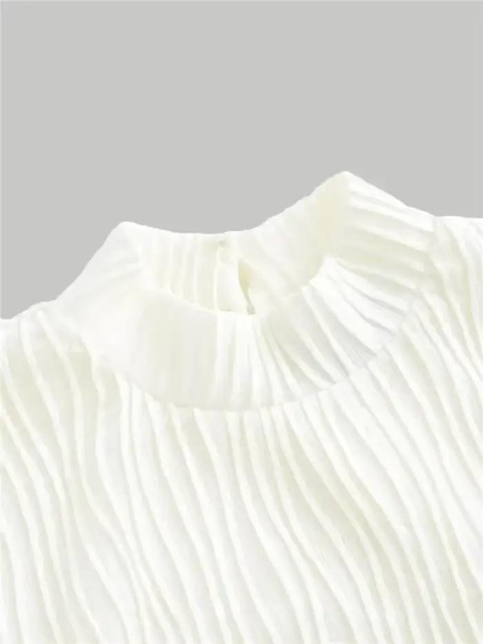 Femmes texturé col montant évasé à manches longues haut court automne hiver élégant Style Preppy Y2K tricot côtelé mince t-shirt Blouse 2023