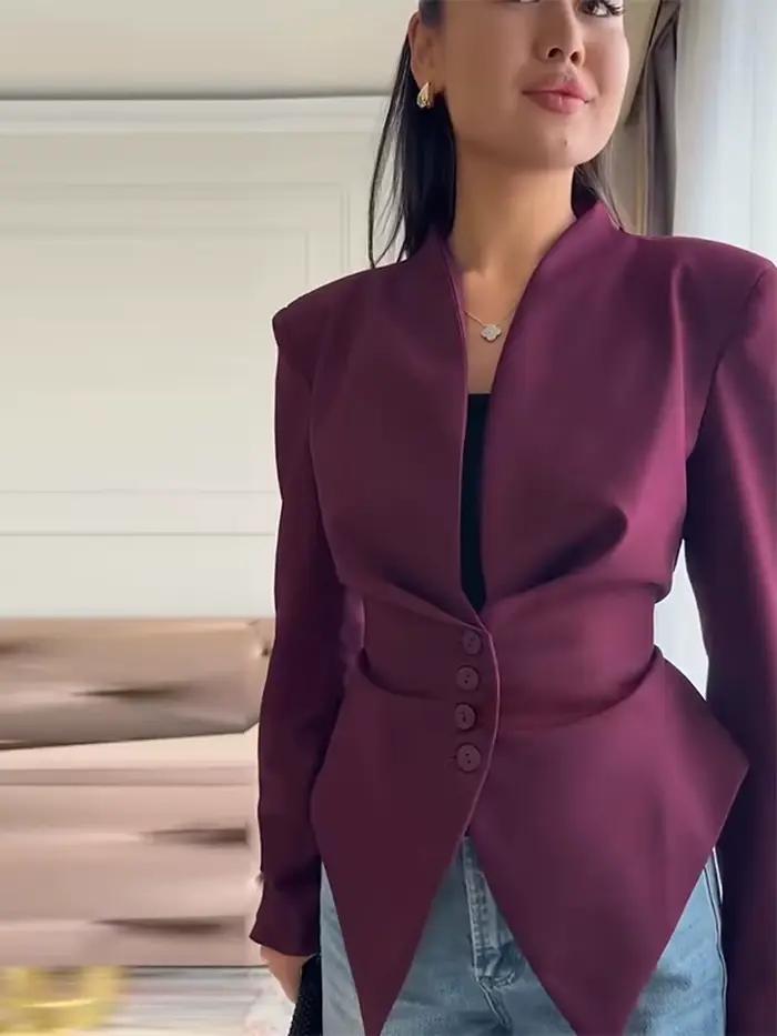 Veste plissée unie chic pour femme