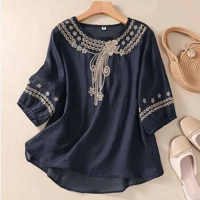 Niche ary-Chemisier en coton et lin pour femme