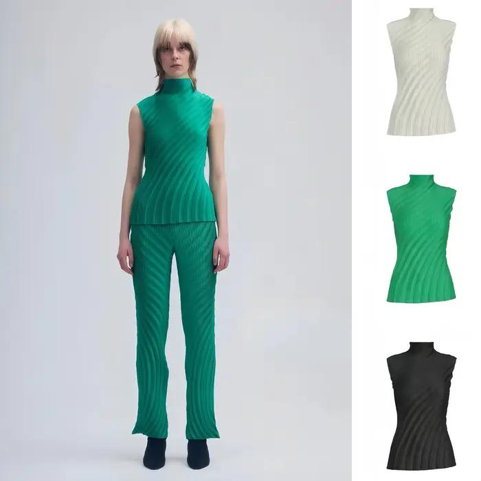 Miyake plissé couleur unie débardeur 2025 été nouveau