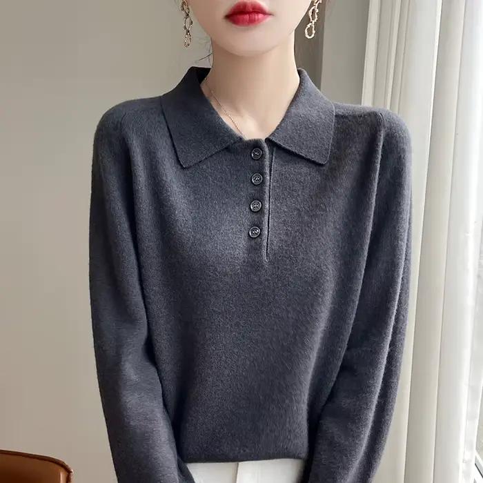 Pull à col polo 100% laine mérinos pour femme