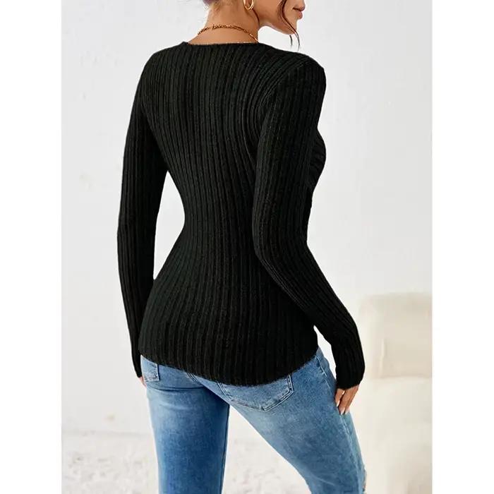 2025 nouveau bouton col en v tricoté femmes pull pulls automne hiver basique
